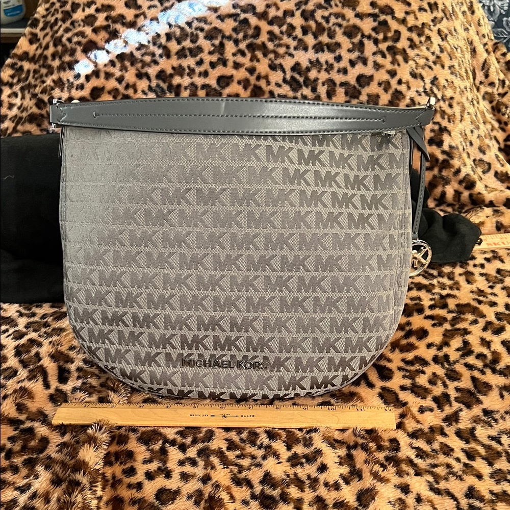 Michael Kors Gray and Black Monogram Shoulder Bag